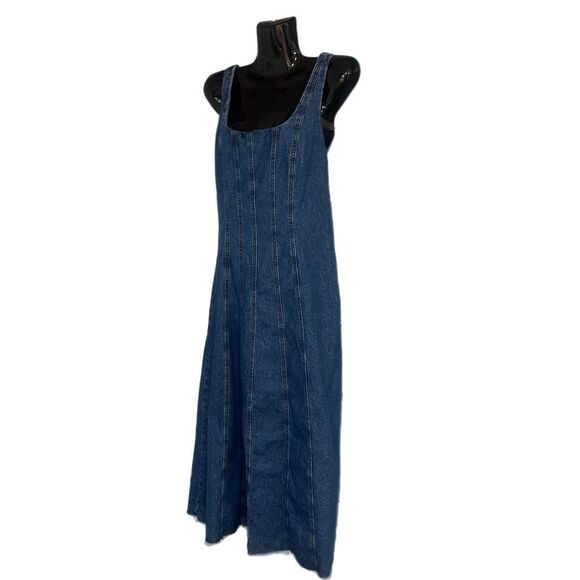 Joie Square Neckline Raw Hem Sleeveless Denim MIDI Dress Sz S Cottage Core - Picture 5 of 10